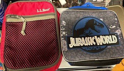 LL Bean Boys Box Red/Khaki Insulated Bag School Lunch Cooler Jurassic World 