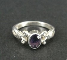 Ring Silver Amethyst Purple Stone side Band Design Sterling 925 Size 4.5 Ring