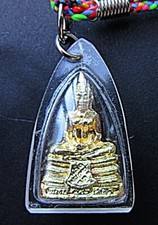 Amulett, Luang Phor Sothorn, Thailand, Buddha, vergoldet, verkapselt, mit Kordel