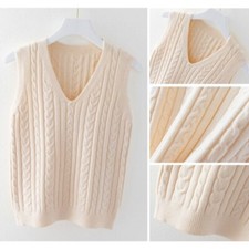 Lady Knitted Vest V-neck Waistcoat Gilet Tank Top Sleeveless Sweater Jumper Warm