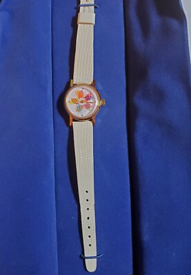 Vintage AVON LeJour Time Co Pinwheel Wristwatch Ivory Leather Band Watch Vintage 79 Le Jour Color Wheel Watch Avon Excellent Working  main image 4