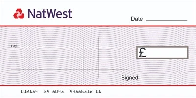 VINYL ADDITION Presentation Large Blank Cheque with Bank Logo for Fundraising (Single Use)