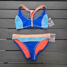 TYR Womens Seaside Mikala Top & Seaside Suki Bottom Bikini Blue/Coral Sz XS NEW 