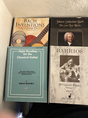 4 Classical Guitar Books (Bach, Barrios, Sight-Reading) - SPIRAL BOUND ...
