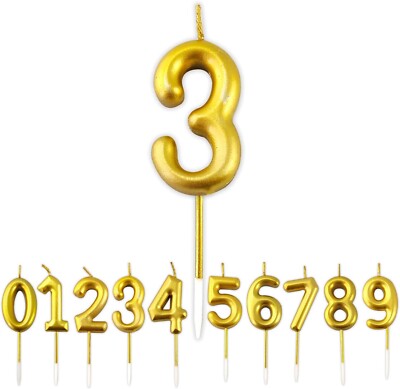 Gold Number 12 Birthday Candles - 3D Cake Topper Decorations For Anniversary Celebration