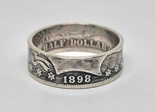 Handmade 1898 coin ring from Barber Half Dollar size 10 - 14