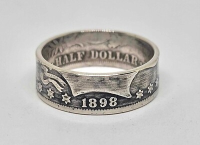 Handmade 1898 coin ring from Barber Half Dollar size 10 - 14