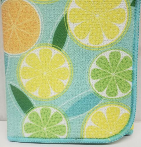 Kitchen Dish Drying Mat (15" x 20") CITRUS FRUITS, CUT LEMONS & LIME ON AQUA, HC - Picture 2 of 9