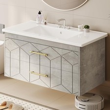 24/30/36'' Bathroom Vanity W/ Ceramic Sink Bathroom Storage Cabinet w/ 2 Drawers