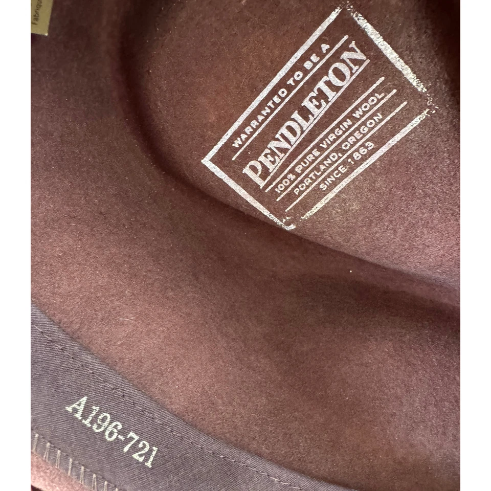 Pendleton Wool Fedora Hat XL Made in USA Brown Wide Brim Leather Band Vintage - Image 4 of 4