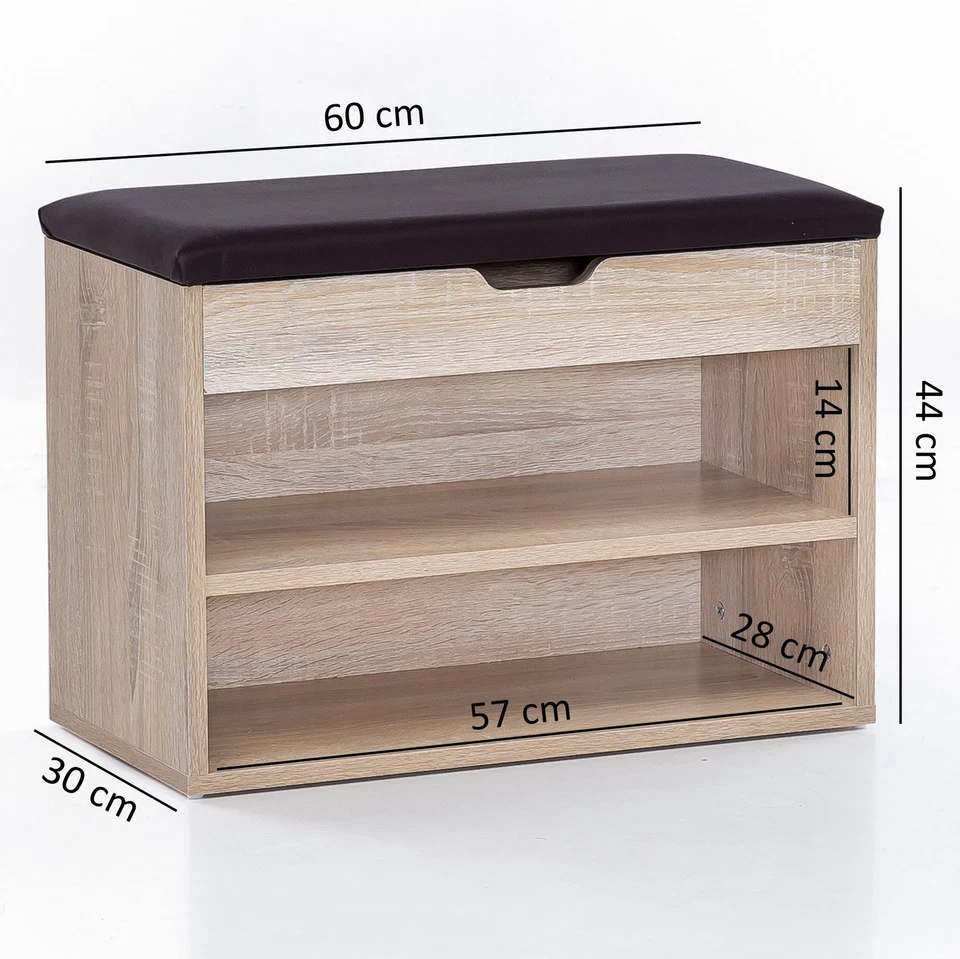 Schuhbank 60x40x30cm Garderobenbank Holz Sitzbank Kunstleder Flurbank Schuhtruhe - Bild 2 von 4