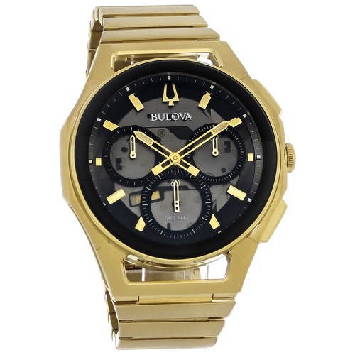 Bulova Curv Men's Gold Tone PVD Black Dial Chronograph Quartz Watch 97A144