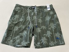 Men  s NWT Tommy Bahama Drawstring Palm Tree Print Board Shorts Army Green XL