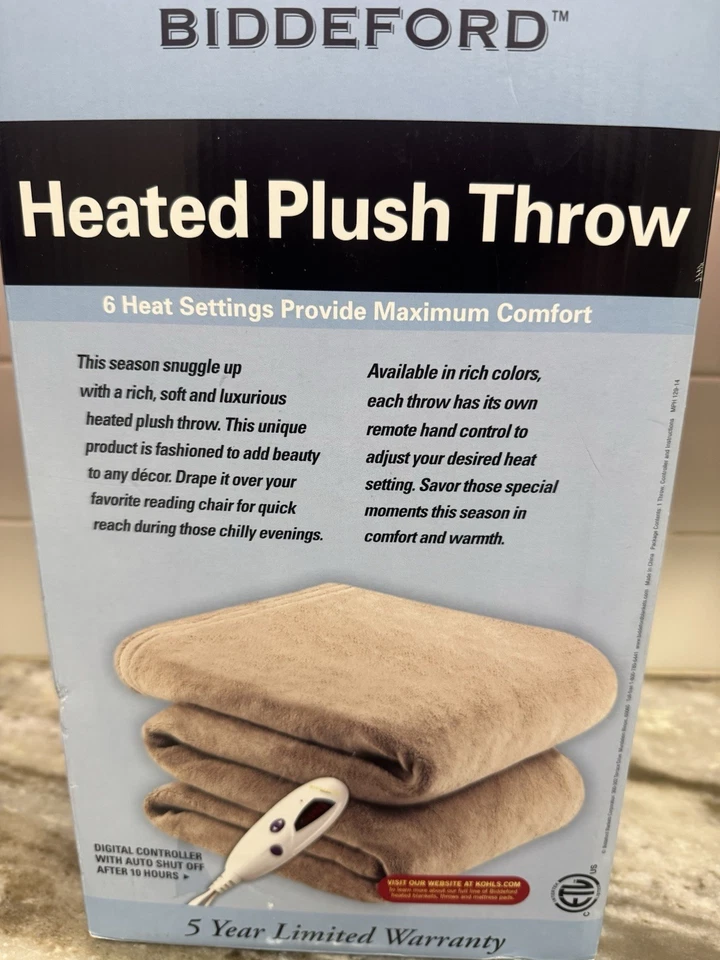 Manta de felpa térmica Biddeford 50x62 microfelpa a cuadros 6 ajustes de calor nueva Foto 4 de 4