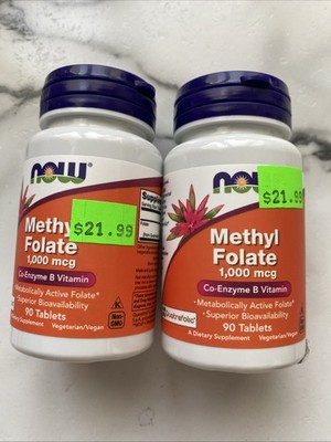 2 NOW FOODS Methyl Folate 1000 mcg 90 Tablets Each Exp 4/2026