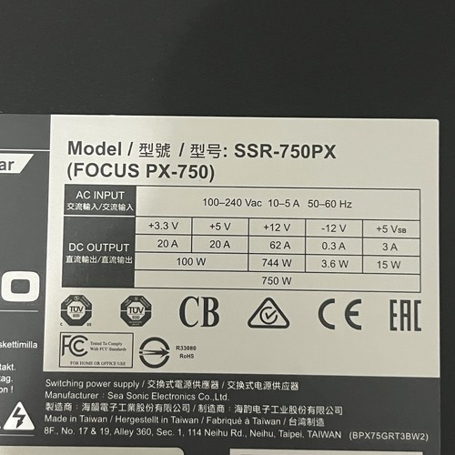 Sea Sonic Focus+ SSR-750PX 750W 80 Plus Platinum Full Modular Power Supply - Picture 11 of 11