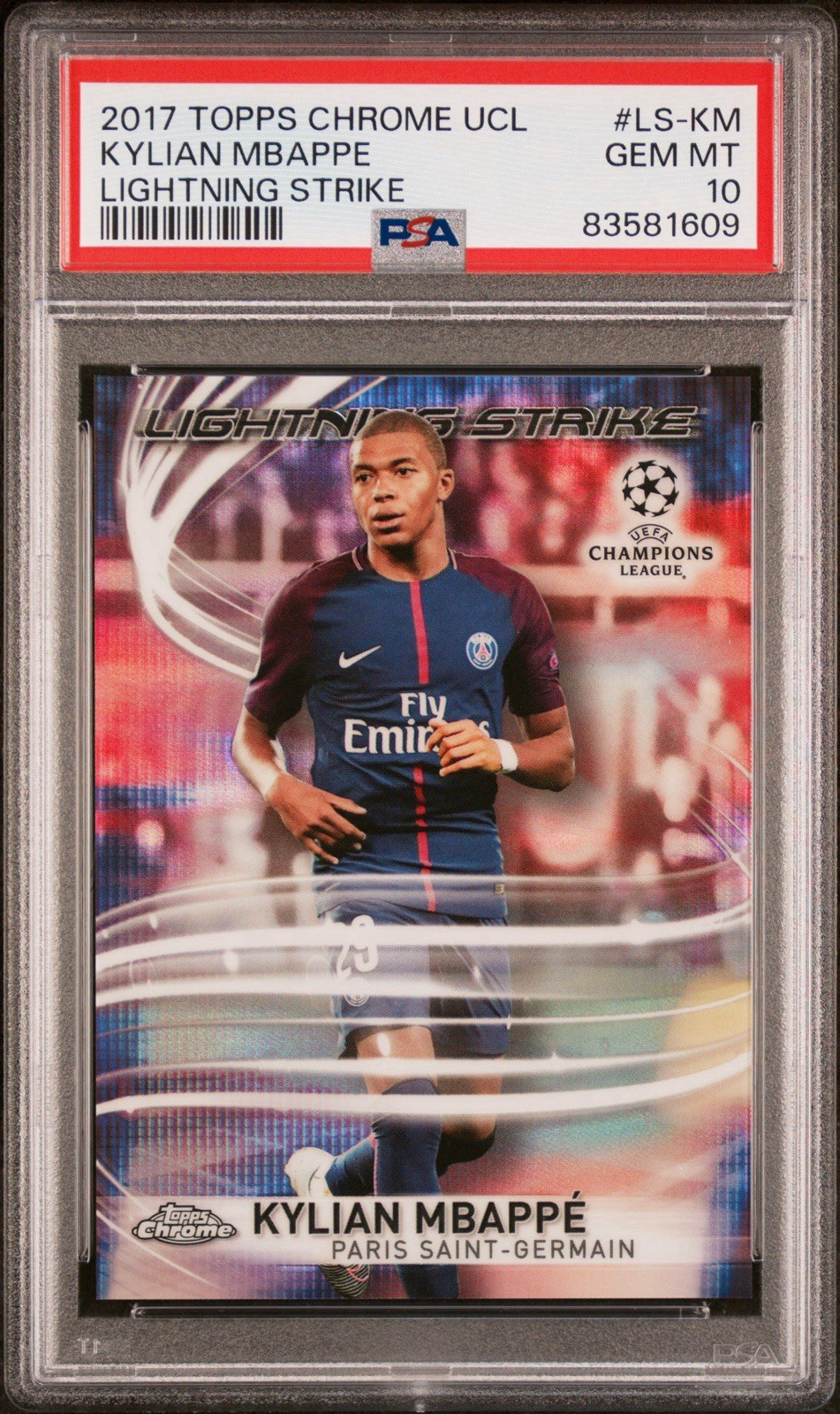 2017 Topps Chrome UCL Kylian Mbappe Lightning Strike PSG PSA 10 Rookie RC