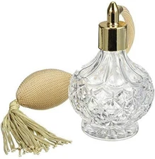 80ml Clear Crystal Perfume Bottle Gold Long Spray Tassels Atomizer Pump Vintage