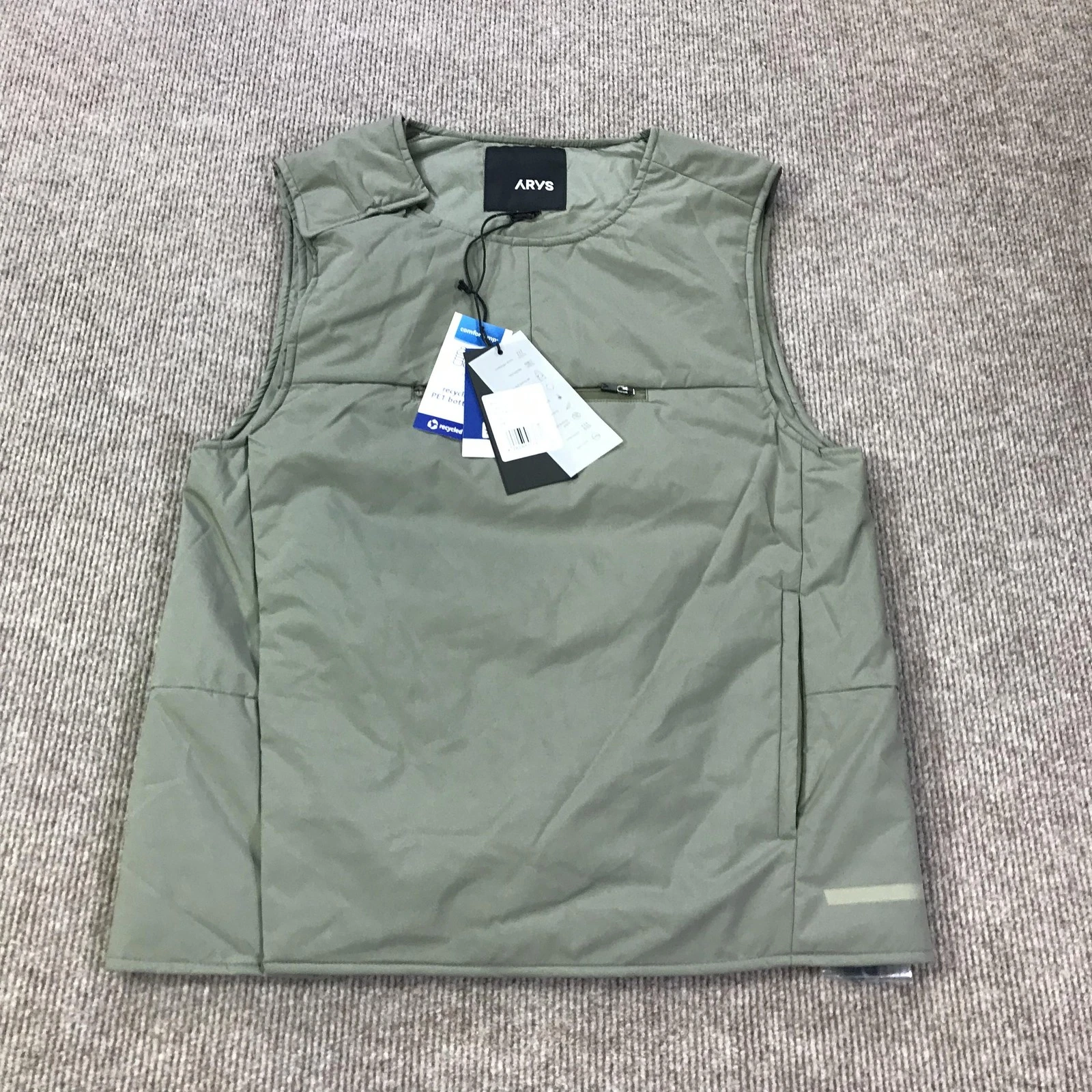 ARYS Vest Mens Small Greygreen AW21 Pro Padded Insulated Puffer Gilet Jacket