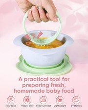 2in1 Baby Food Mash and Serve Bowl Built-in Grinder Spoon Lid and Non-Slip Base