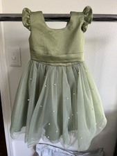 Girls' Green Formal Dress Size 5 Pearl Accents Bow Flower Girl