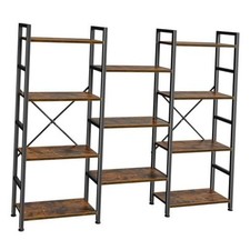 Triple Bookshelf, Bookcase with 11 Open Display Shelves, 4 Tier Rustic Brown
