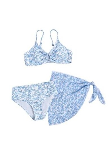 Girl's 3 Piece Swimsuits Floral Cut Out Tie Front Bikini Bathing Suit with