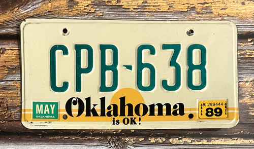 1989 Oklahoma is OK! Embossed Automobile License Plate CPB-638