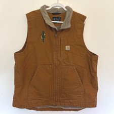 Carhartt Brown Canvas Sherpa Vest Mock Neck XL Loose Fit Workwear Gorpwear