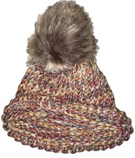 Handmade Loom Knit Multicolor Knit Beanie Hat With Pom For Kids Winter Wear