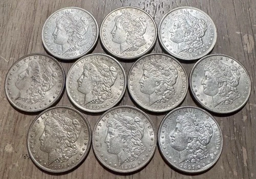 Lot of (10) AU/BU Pre-21 Morgan Silver Dollars, 9 Different Dates, Nice Mix