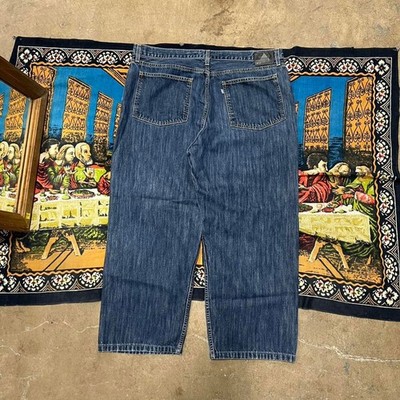 Levi s silver tab baggy jeans Size 40x30 dark blue rinse raw denim style wide