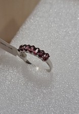 7-Stone Purple Amethyst Set In Rhodium  Sterling Silver Size 10 Ring NEW