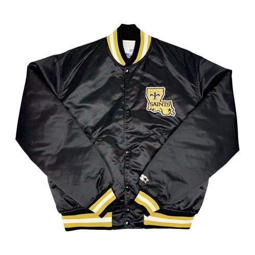 Vtg Rare NFL New Orleans Saint Black Starter Satin Bomber Jacket Mens Large - Picture 1 of 8