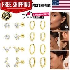 9 Pairs Gold Hoop Earrings Set for Womens Twisted Huggie Hoops Earrings 14K 1...