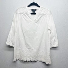 FDJ Women's Garden Core Peasant Coastal Embroidered Crochet Vacation Top Size 4 