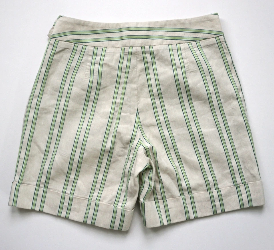 FACONNABLE Beige Tan Green Striped Linen Blend Bermuda Shorts Size 4  36 EUC - Image 4 of 4