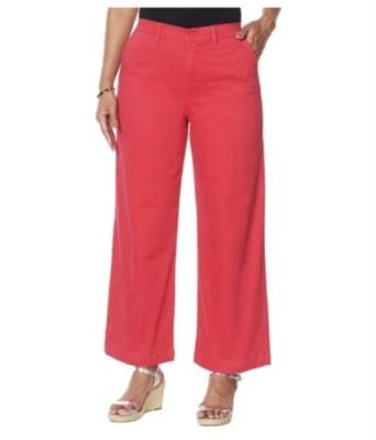 DG2 Diane Gilman Stretch Twill Wide-Leg Chino Pants - Red & Chambray - NWT