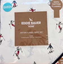 EDDIE BAUER WINTER SKI SLOPE QUEEN COTTON FLANNEL SHEET SET