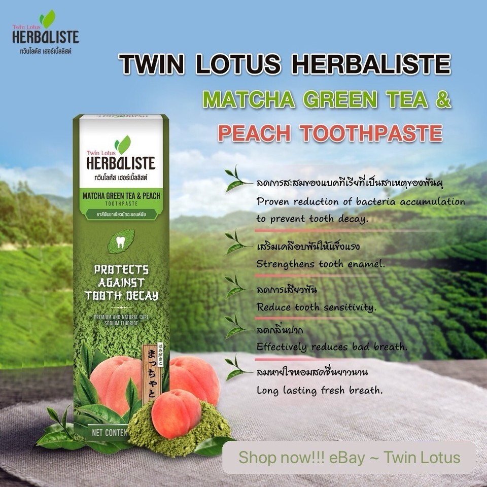 Herbaliste Matcha Green Tea & Peach Toothpaste TWIN LOTUS Herbal Oral ...