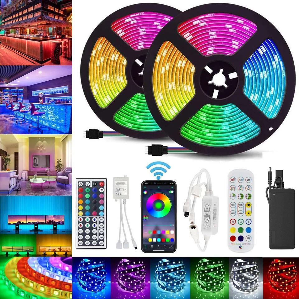 5050 RGB LED Strip Lights Waterproof 1m-30m IR/APP Bluetooth Controller