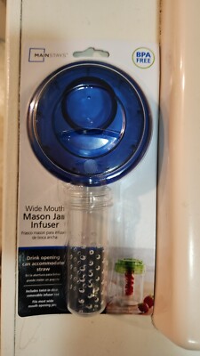 MAINSTAYS Wide Mouth Mason Jar Infuser - Drink Opening and Straw Hole - Blue