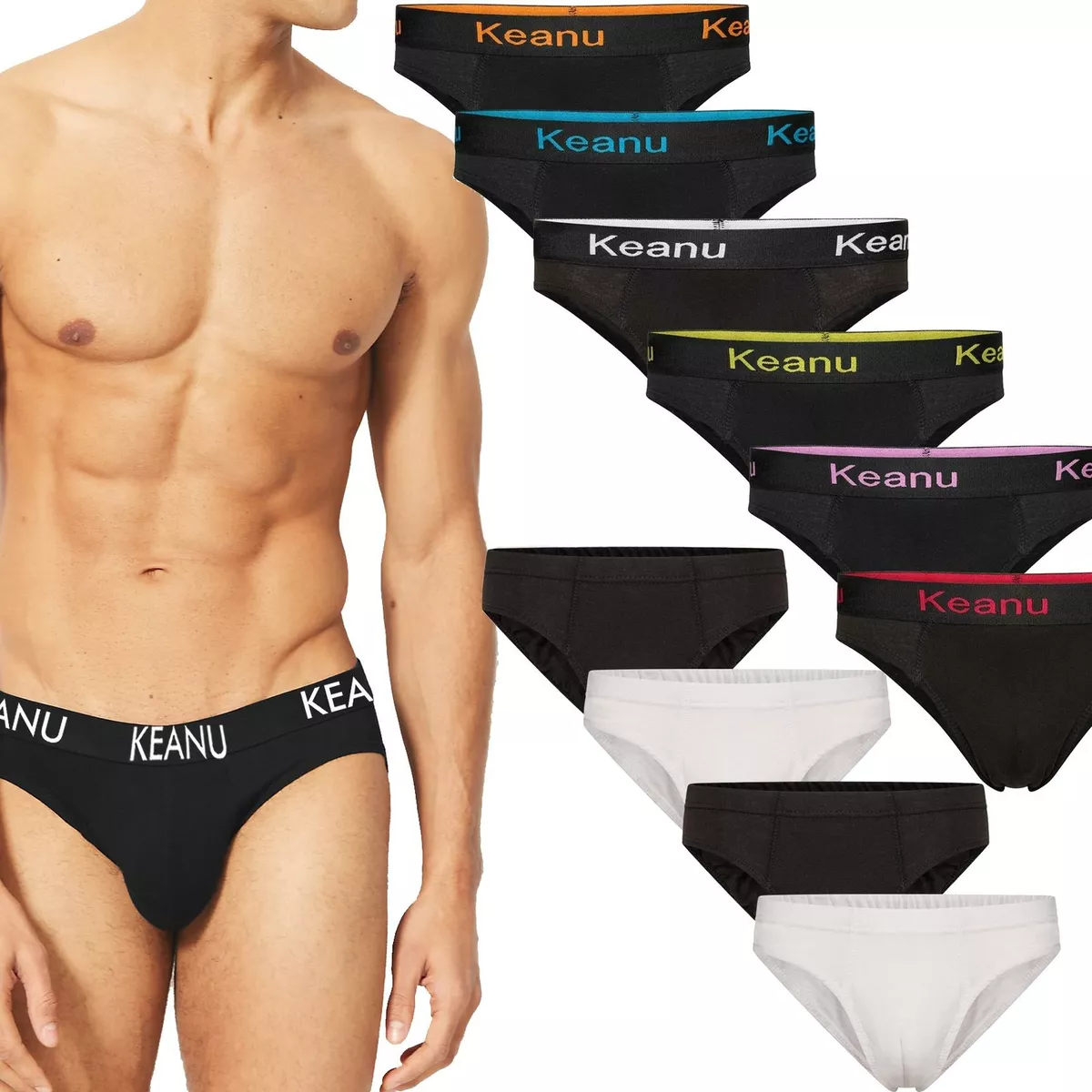 Mens 6 Pack Keanu 100% Cotton Slip Briefs Designer Waistband Underwear S -  2XL