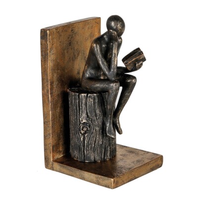 Gilde Design Buchstütze ''Human''  H 20cm Poly Figur auf Baumstamm mit Buch 89212