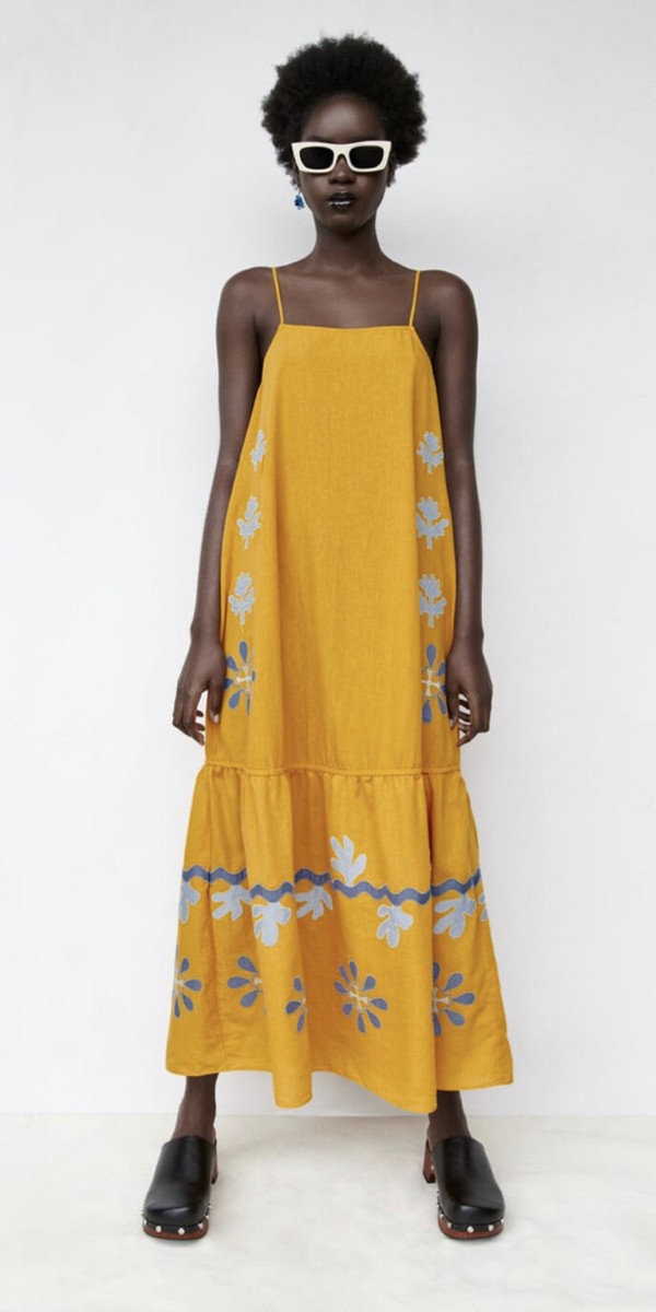 zara embroidered midi dress ZW COLLECTION - Ecru Featuring contrast embroidery detail EMBROIDERED LACE GEORGETTE MIDI DRESS