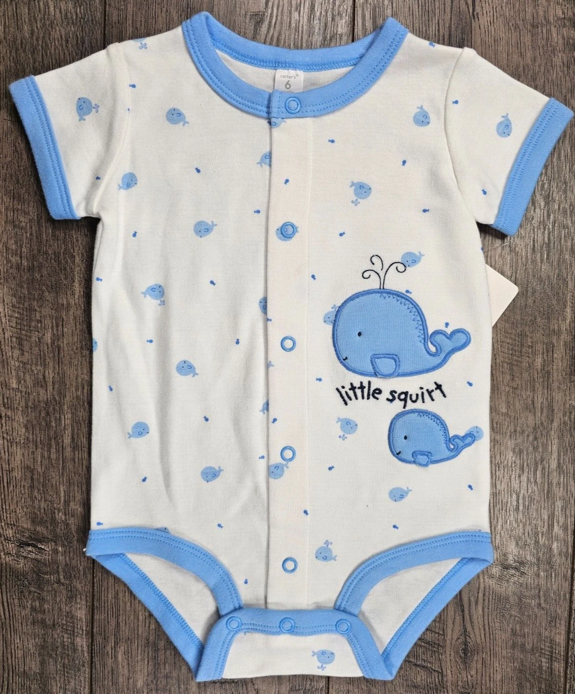 Baby Boy Clothes New Vintage Carter's 6 Month Little Squirt Whale Romper Outfit