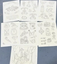 7 Vintage Iron On Transfer Individual Pattern Lot Nursery Baby Birthday Iron-On