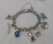 Sterling Silver Charm Bracelet Seven Sterling Charms Vintage