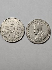 ONE (1) X 1930 CANADA 5 CENTS NICKEL KING GEORGE V F 5 Cents