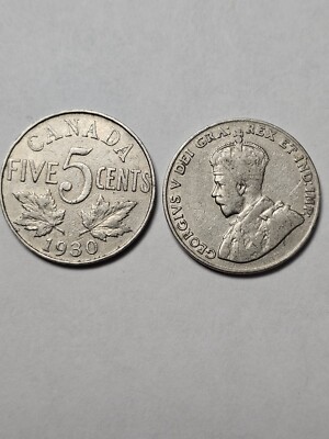 ONE (1) X 1930 CANADA 5 CENTS NICKEL KING GEORGE V F 5 Cents